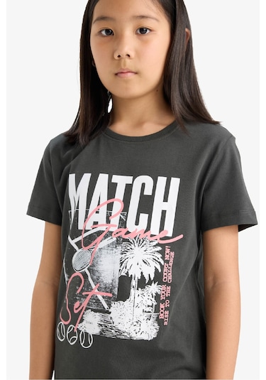 DeFacto Kız Çocuk Bisiklet Yaka Baskılı Kısa Kollu Tişört E0349A825SMAR211 Antrasit DeFacto Kız Çocuk Bisiklet Yaka Baskılı Kısa Kollu Tişört E0349A825SMAR211 Antrasit