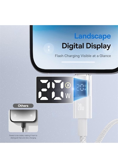 Baseus Display 20w Type-c - 8 Pin Hızlı Şarj Kablosu, Uzunluk:2m Cbtx