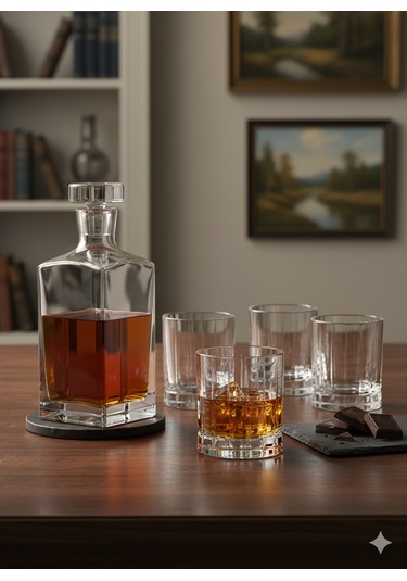 Paşabahçe Prisma Viski Şişesi Ve 4 Adet Nude Wayne Viski Bardağı