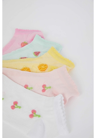 DeFacto Kız Çocuk 5'li Pamuklu Kiraz Ve Çiçek Desenli Patik Çorap W9534A6NSKR1