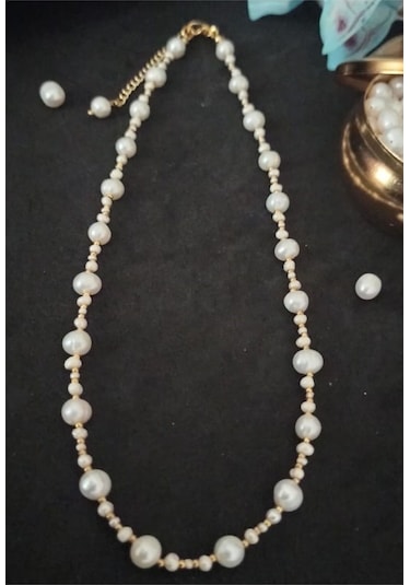 24k Altın Kaplama Gerçek Kum İnci Aranjman Dorika Detaylı Kolye B Çok Renkli