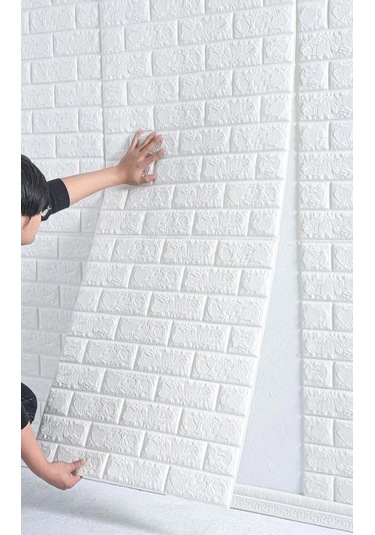 70x500cm Tek Paça Kendinden Yapışkanlı Beyaz Tuğla Desen 3D Duvar Kağıdı Paneli