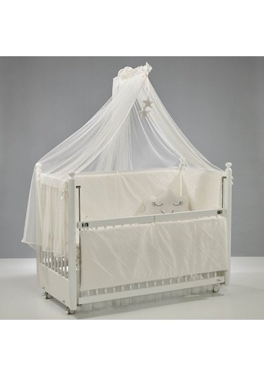 Meltem Kids Mondo Sallanır Ahşap Anne Yanı Beşik 60x120 cm (beyaz-motto ekru) Ekru