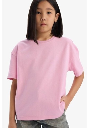 DeFacto Kız Çocuk Relax Fit Bisiklet Yaka Basic Düz Kısa Kollu Tişört D9099A825SMPN444 Pembe