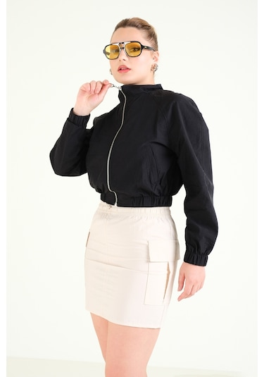 Giyim Dünyası Kadın Paraşüt Crop Mont Siyah 001