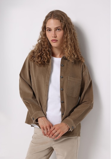 Colins Regular Fit Shirt Neck Düz Kadın Bej Uzun Kol Gömlek Cl1076672 Q1.v2 Beı Bej