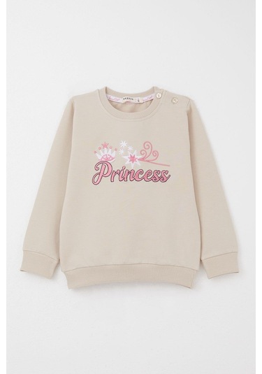 Breeze Kız Bebek Eşofman Takım Prenses Yazı Nakışlı 9 Ay-3 Yaş, Bej Bej