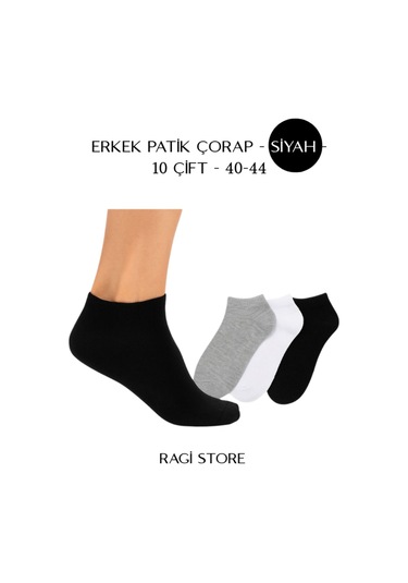 12 Çift Erkek Patik Siyah Casual Çorap Siyah