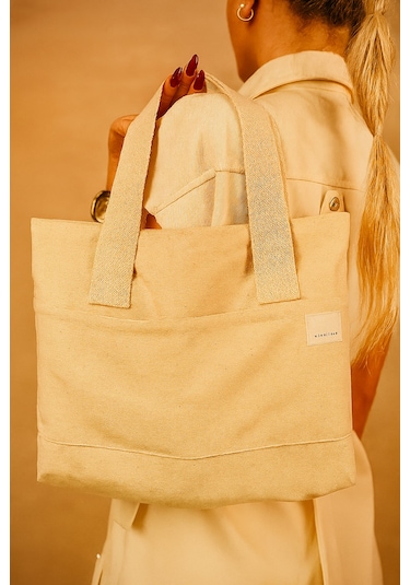 Yunusoğlu Home Kadın Krem El Omuz Ve Plaj Çantası Kanvas Çok Amaçlı Çanta Krem