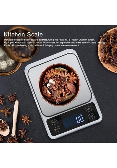 Fastbuy Jms Çok Fonksiyonlu Paslanmaz Çelik Mutfak Terazisi - Gümüş Renk Gümüş