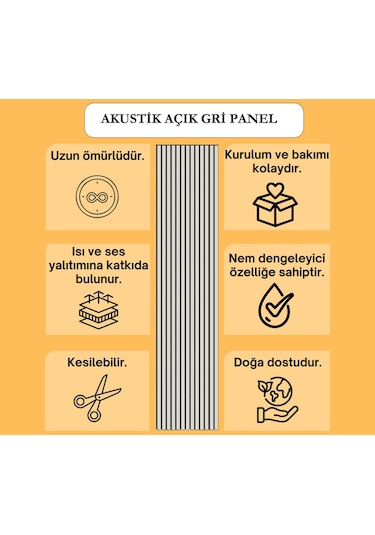 Açık Gri 40x270cm Yeni Nesil Akustik Ahşap Duvar Paneli