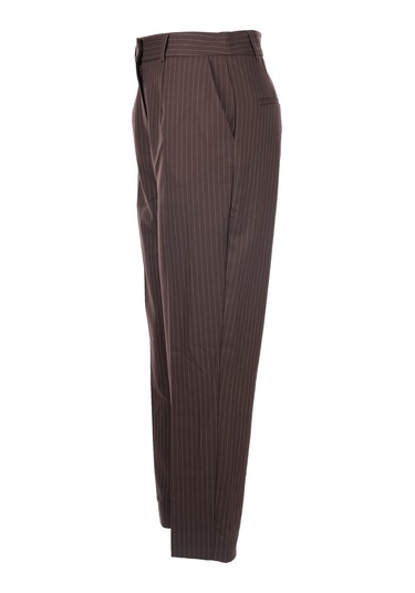 Unique Mode Minimalist Çizgili Midi Kadın Pantolon - Yüksek Bel Kahverengi