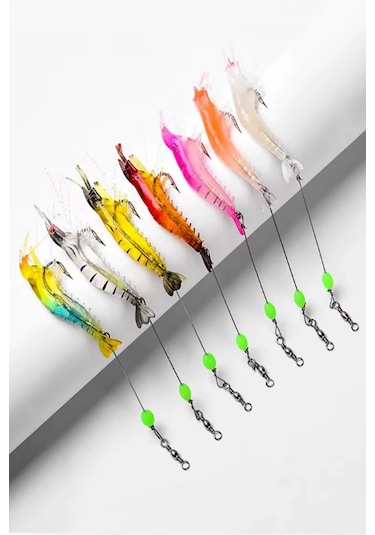 7 Renk Karides Shrimp Kancalı Fosforlu 8.5cm 6gr Silikon Yem 7ad