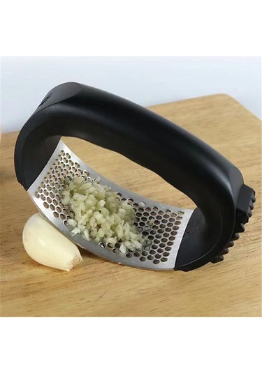Aubyhe Premium Paslanmaz Çelik Sarımsak Ezici - Kolay Kullanım, Hızlı Ezme, El Kokusuz, Mutfak Gereci - Gelişmiş Kollü Model Siyah