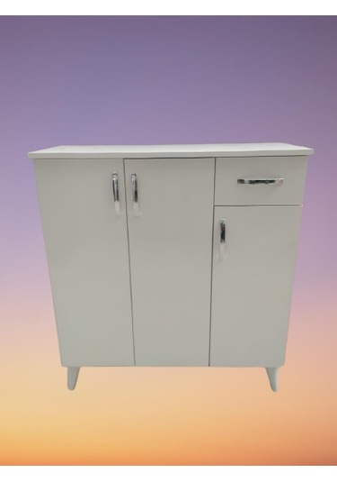 Ayakkabılık  Çok Amaç Model Parlak Beyaz Hard suntalem Demonte 5raf 1çekmece El Yapım Beyaz