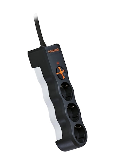 Tunçmatik TSK19010 Üçlü Kablolu Akım Korumalı Anahtarlı Priz 1.5 M Siyah