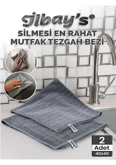 İlbay's 2 Adet Mutfak Tezgah Bezi 40x40 Gri
