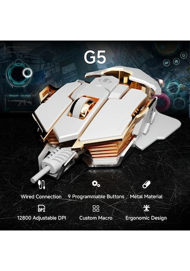 Willowhaven Eweadn G5 Sesli Oyun Faresi 8 Butonlu Metal Mekanik Kablolu Usb Makro Diğer