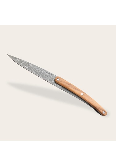 2 Deejo Paring Knives, Olive And Coral Wood / Polynesian And Pacific Kahverengi