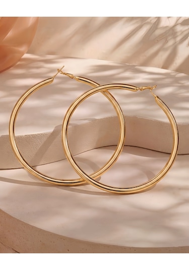 Xl Halka Boru Model Altın Kaplama Gold Renk Çelik Küpe 8cm