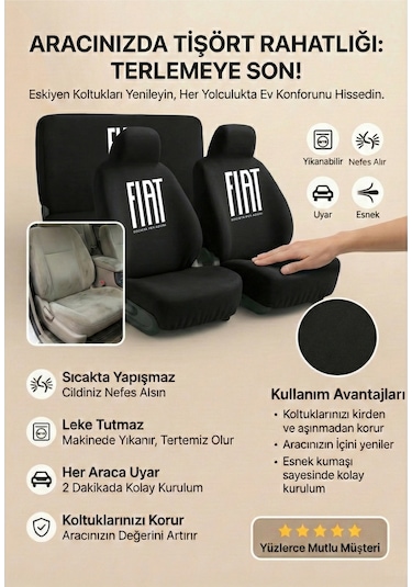 Fiat Panda İle Uyumlu Ön Arka Koltuk Kılıf Seti Pratik Kullanım Siyah