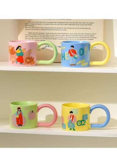 Kız Ve Erkek Modelli Büyük Saplı Seramik Kupa 2001 Pembe