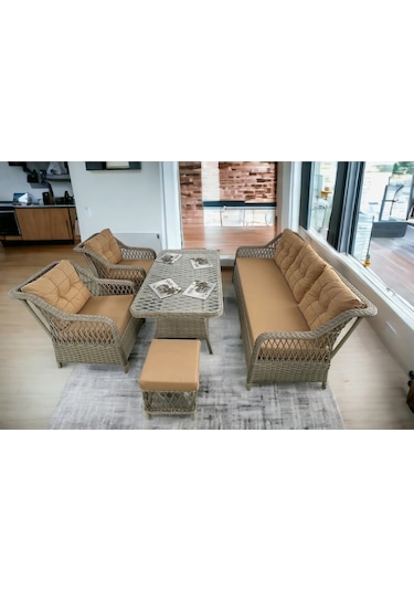 Petra Rattan 3 1 1 Masa 2puf Bahçe Balkon Mobilyası,kiremit