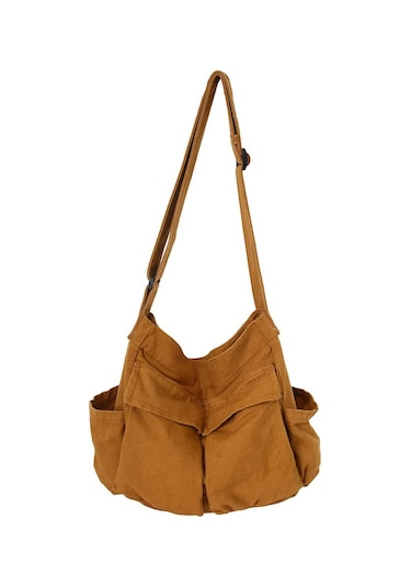 Skycity Erkek Ve Kadın İçin Günlük Kullanım Çapraz Çanta, Büyük Kapasiteli Sade Desenli Kumaş Sırt Çantası, Ayarlanabilir Omuz Askısı Kahverengi