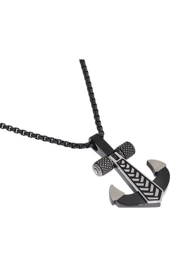 Erkek Desenli Çapa Model Siyah Renk Detay Çelik Kolye Siyah