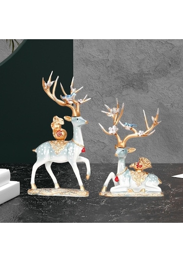 Opulentliving Şömine Yatak Odası Dekor Geyik Heykelleri 14x26cm 14x20cm Reçine 14cmx26cm 14cmx20cm