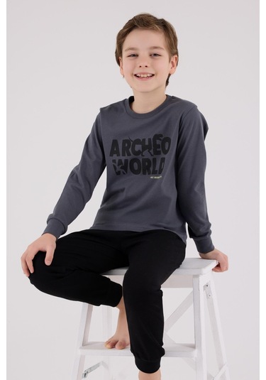 Rolypoly Erkek Çocuk Uzun Kol Pijama Takım Gri-1749 Gri