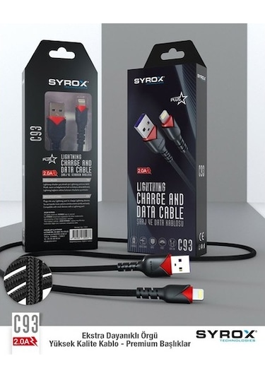 Syrox C93 Apple Uyumlu iOS iPhone Usb Lightning Hızlı Data Ve Şarj Kablosu