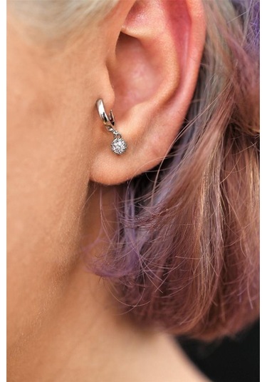 Gümüş Yuvarlak Figür Zirkon Taş Çelik Piercing Tragus Helix Kıkırdak Küpesi-0vp165