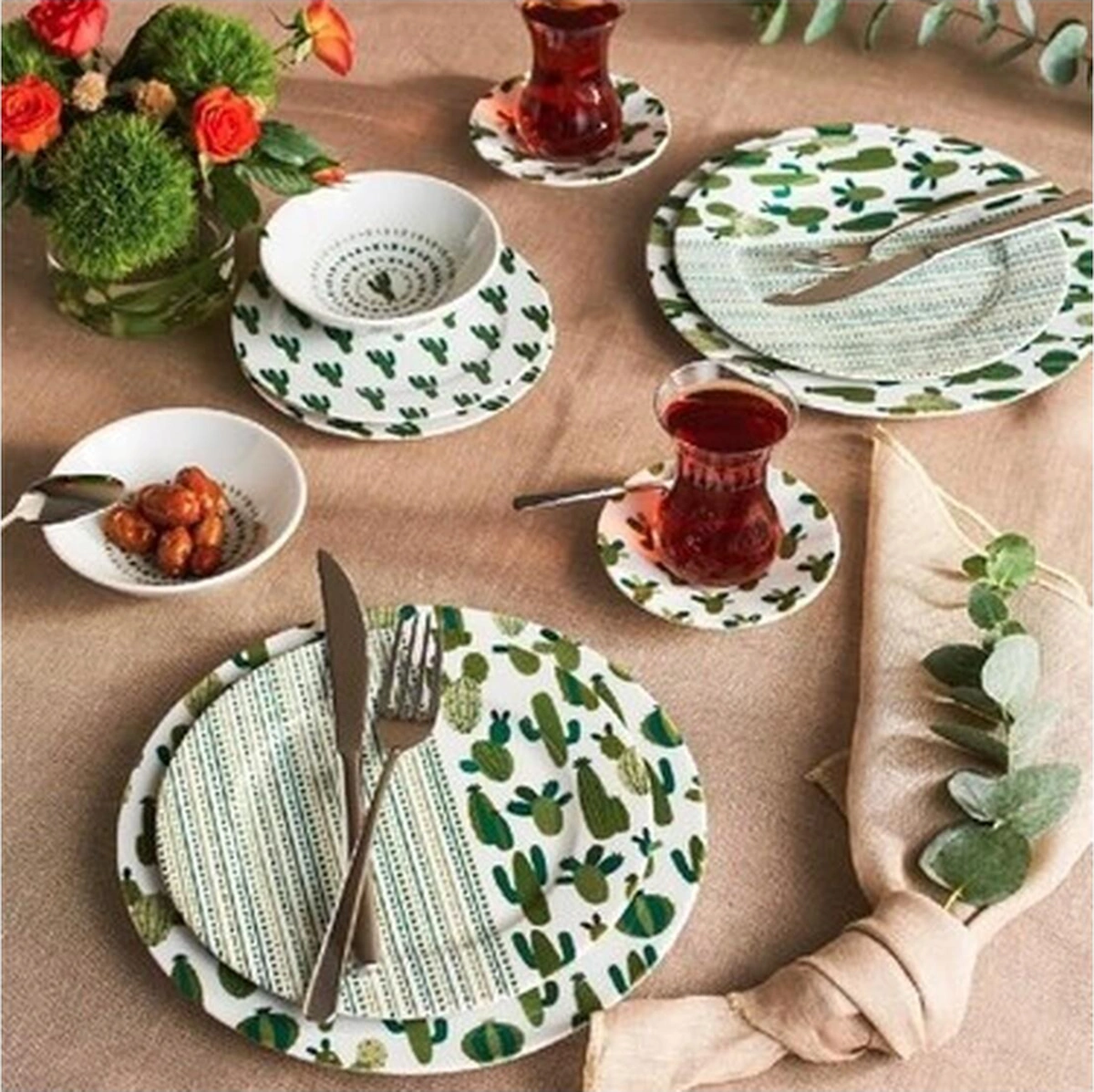 Porland Kaktüs 36 Parça Kahvaltı Takımı Süt Beyazı