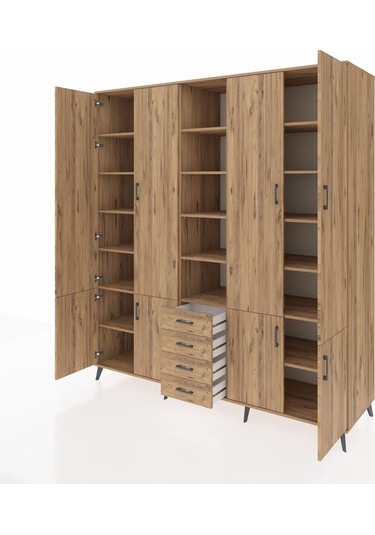 Kronos Dolap 17 Raflı 4 Çekmeceli 8 Kapaklı 220x59x243 Çam-çam/çam Atlas Çam/atlas Çam