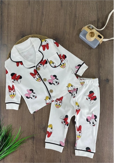 Kruvaze Yaka Organik Kumaş Pijama Takımı 4bb2 Beyaz