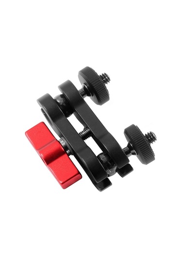 Alüminyum Çift Toplı 360 Döner Makyaj Kolu - Dslr, Telefon, Monitör İçin Anodize Malzeme, Kırılma Engeli, 1/4" Vida Bağlantısı Kırmızı