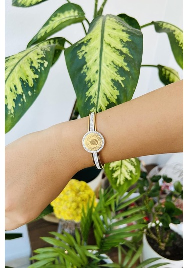 Allmisse Altın Kaplama 316l Kalite Zirkon Taş Detaylı Ata Çelik Kelepçe Bileklik - Altın