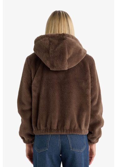 Defacto Regular Fit Polar Astarlı Kapüşonlu Fermuarlı Suni Kürk F2148ax25wnbn500 Kahve