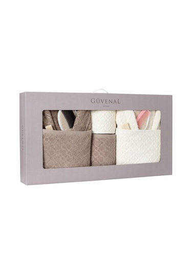 Güvenal Hayal 12 Parça Kutulu Jakarlı Bornoz Takımı Bornoz Havlu & Havlu Seti Banyo Çeyiz Seti 7 Çok Renkli