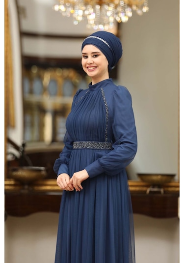 Melisma Efsane Tesettür Abiye İndigo
