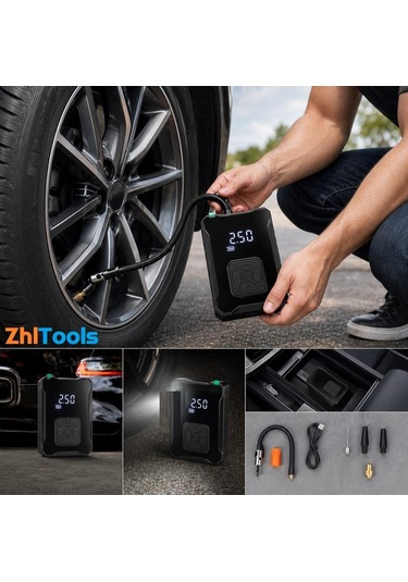 Zhltools Şarjlı Hava Kompreserü İkaz Lambalı Oto Lastik Pompa 150 Psi
