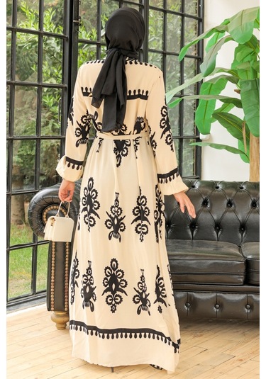 Edvil Dokuma Viskon Elbise 846 - Ekru