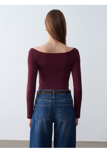 Dilvin 32661 Düğme Detaylı Bodysuit-bordo