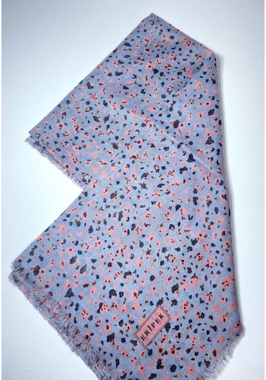 Saçaklı Pamuk Tülbent - 05504 - 95 X 95 / Gri,somon - 06 Gri,somon - 06