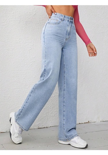 Straight Kadın Denim Pantolon Açık Yıkamalı Mavi