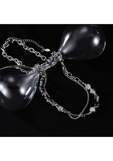 Sones Opk Gx2416 Paslanmaz Çelik Çift Zincir Cam Boncuk Kolye Çok Renkli