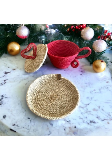 Sevgililer Günü Hediyesi, Hasır Sepet, Fincan Sepet, Jüt Sepet, %100 Doğal Dekoratif Hasır Sepet 001