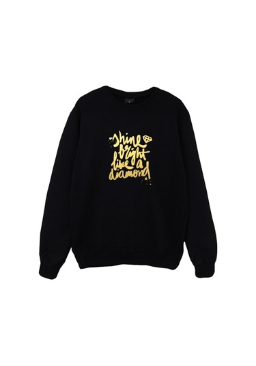 Dıamond Baskılı Sweatshirt Siyah