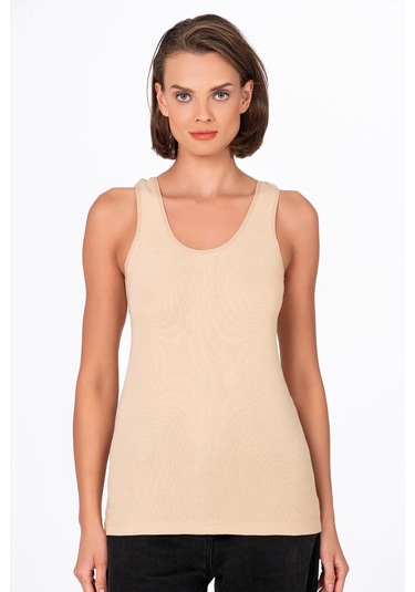 Kadın Pamuklu Ribana Esnek Biyeli Kalın Askılı Örme Atlet Ten K0111-ten